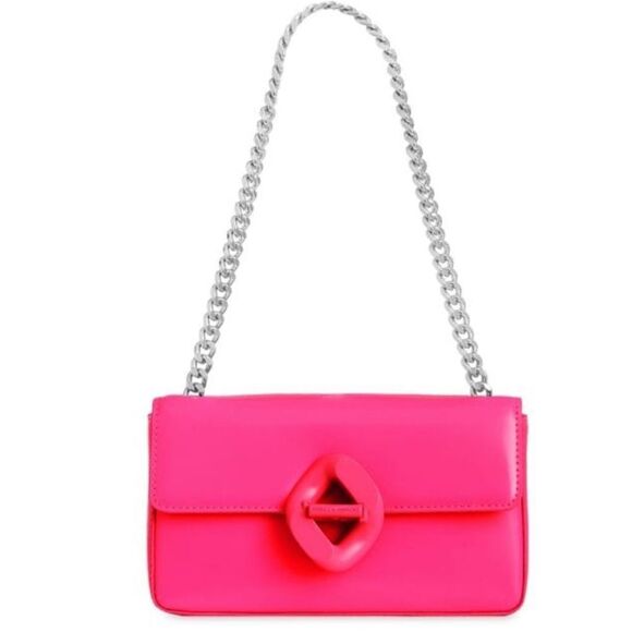 Rebecca Minkoff Small G Chain Leather Shoulder Bag Neon Pink Retail $298